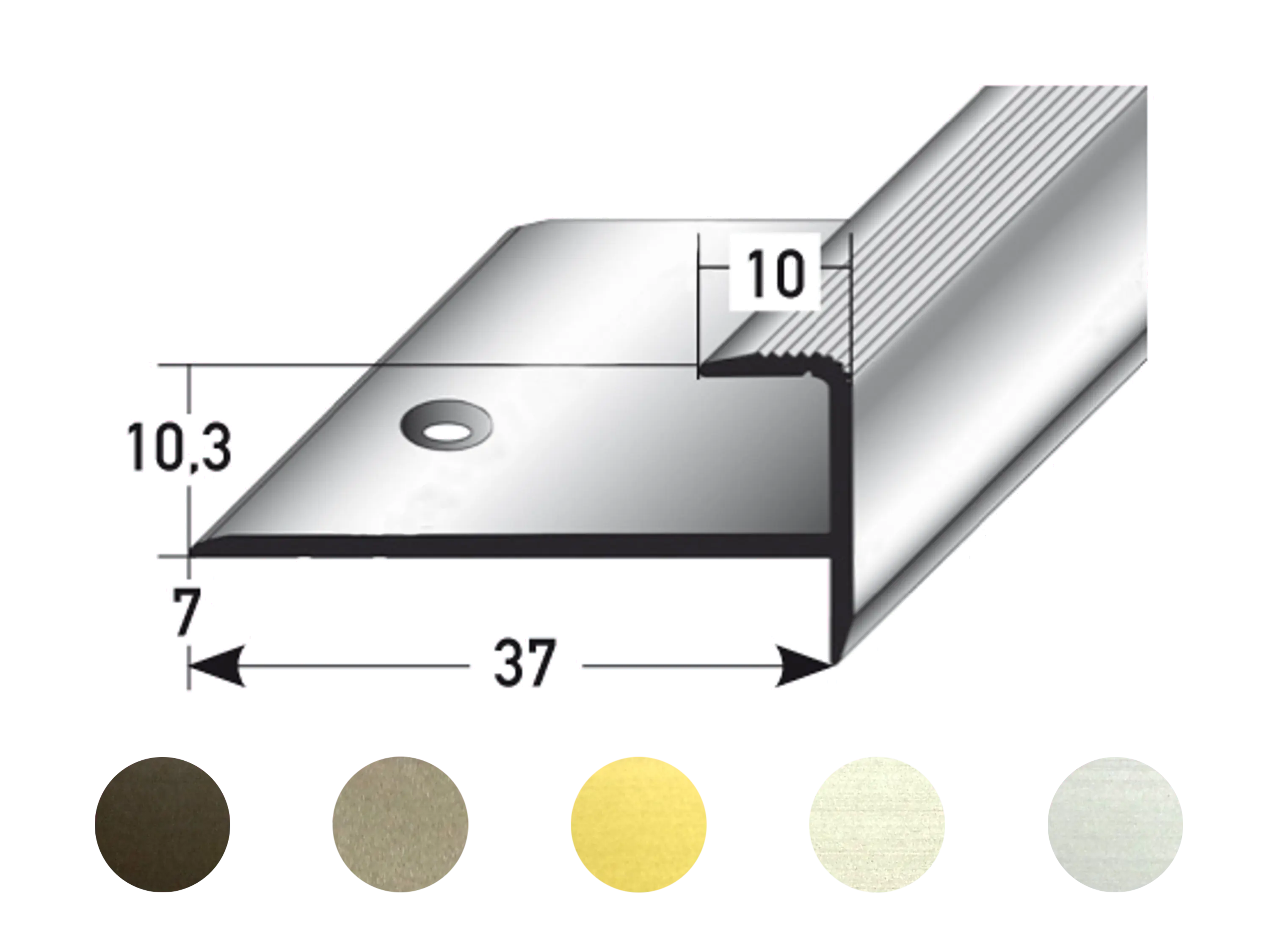 ufitec® Einschubprofil für Belagshöhen bis 10,3 mm mit 7 mm Nase Treppen-/Stufen Abschlussprofil