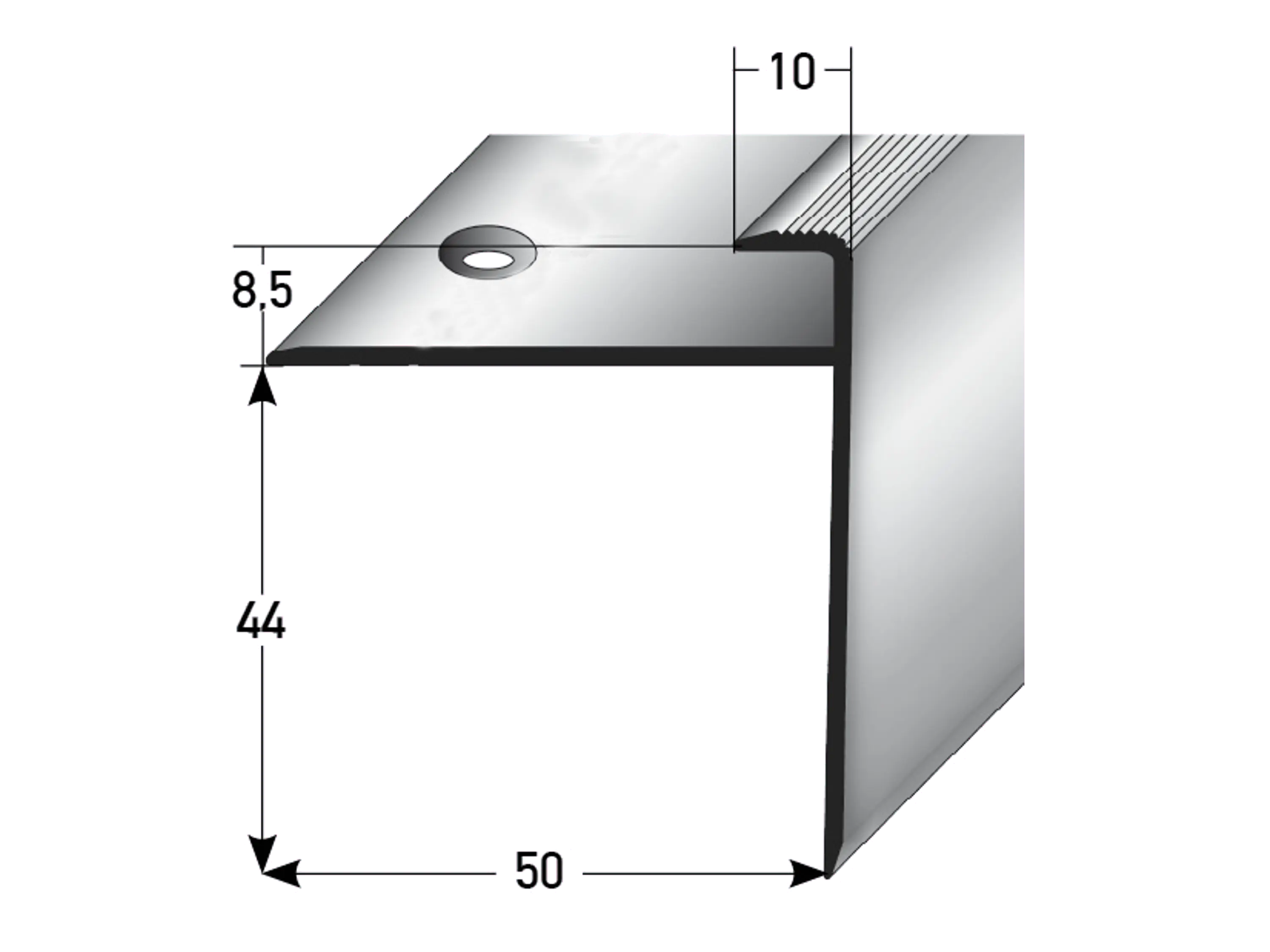 ufitec® Einschubprofil für Belagshöhe bis 8,5 mm | 44 mm Nase Treppen-/Stufen Abschlussprofil