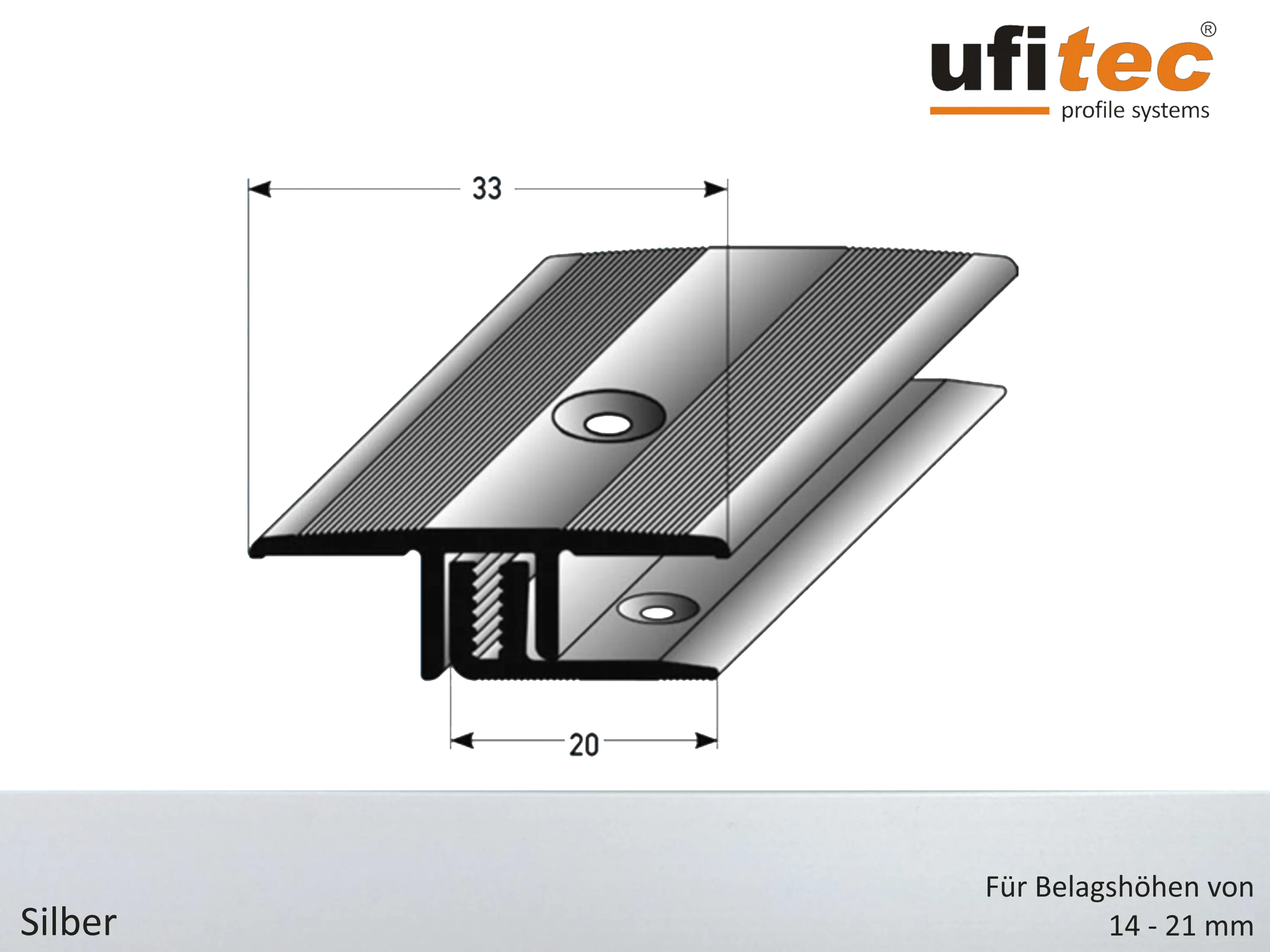 Dehnungsfugenprofil / Übergangsprofil ufitec® TPL Profi MAX - Belagshöhen 14-21 mm, Breite: 33 mm