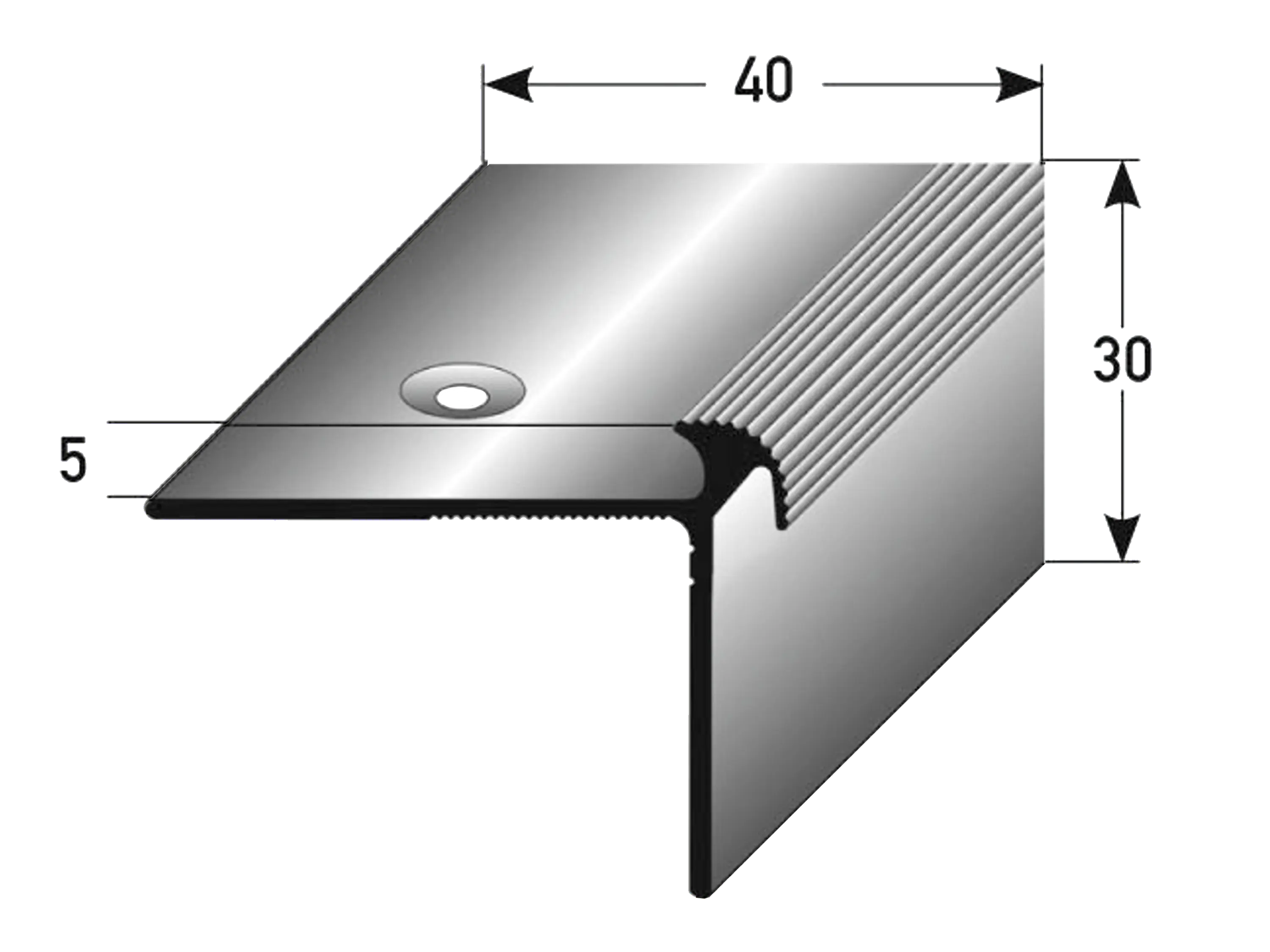 ufitec® Treppenkantenprofil beidseitig für Vinylböden für Belagshöhen von 5 mm - Alu eloxiert