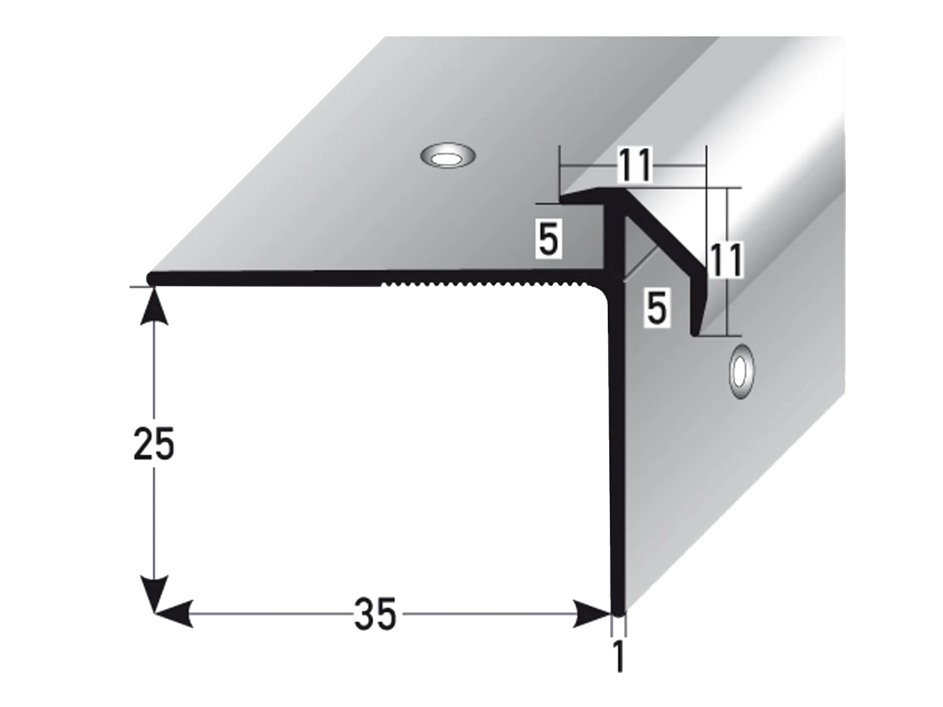 ufitec® Treppenkantenprofil beidseitig für Vinylböden für Belagshöhen von 5 mm - Alu eloxiert