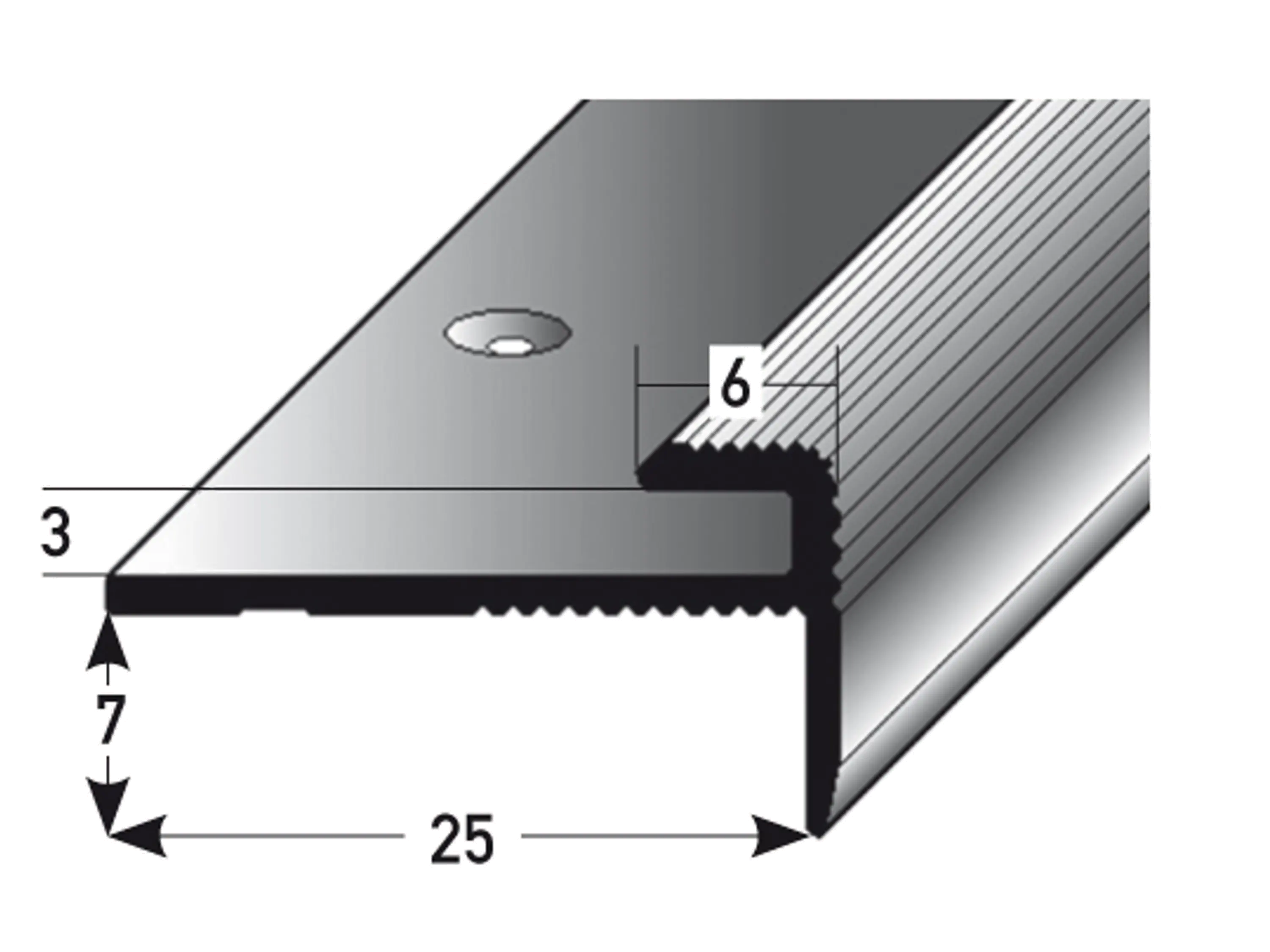 ufitec® Einschubprofil für Belagshöhen bis 3 mm mit 7 mm Nase Treppen-/Stufen Abschlussprofil