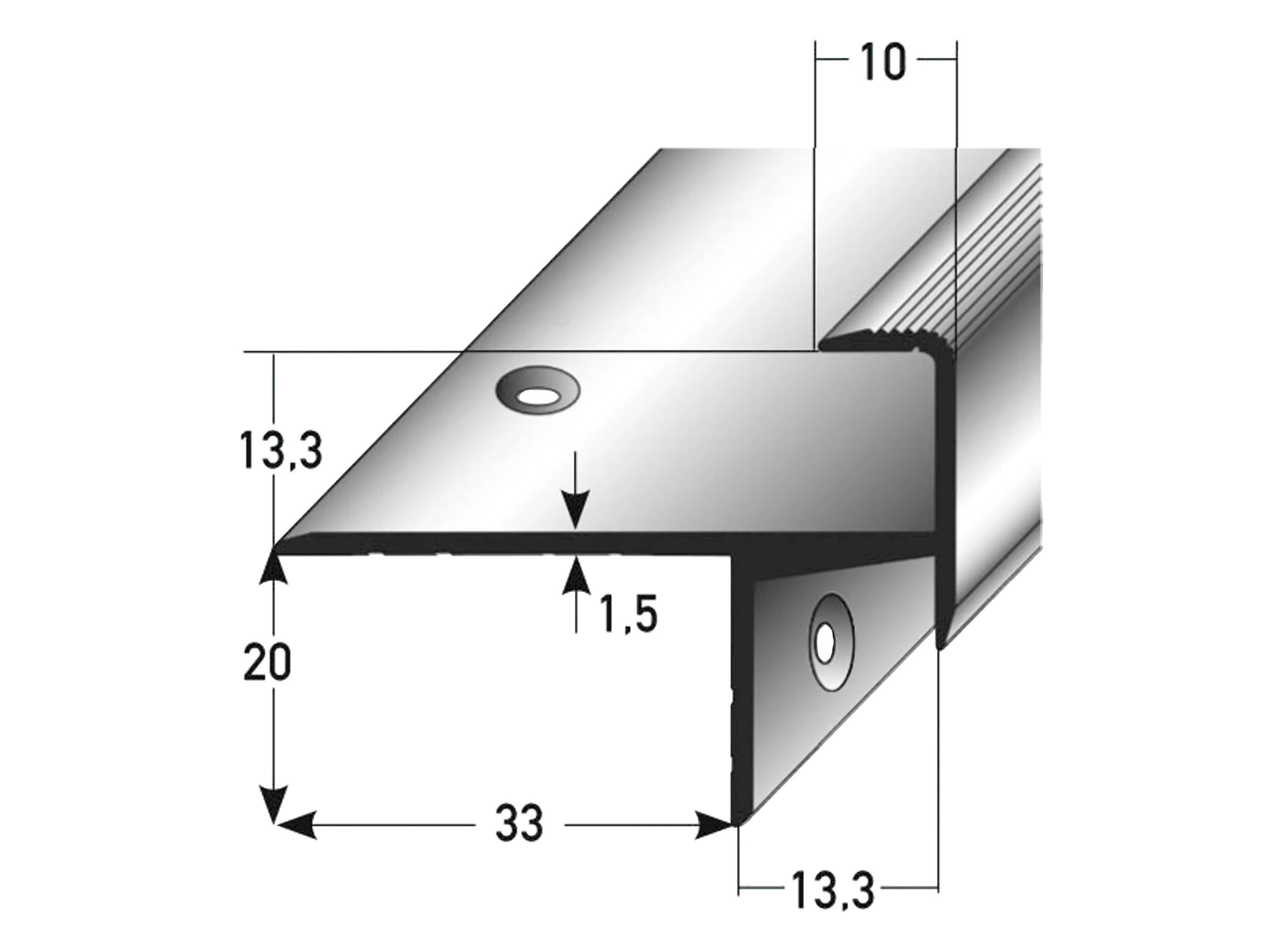 ufitec® Treppenkantenprofil beidseitig für Laminat u. Parkett - Belagshöhen von 13,3 mm-Alu eloxiert