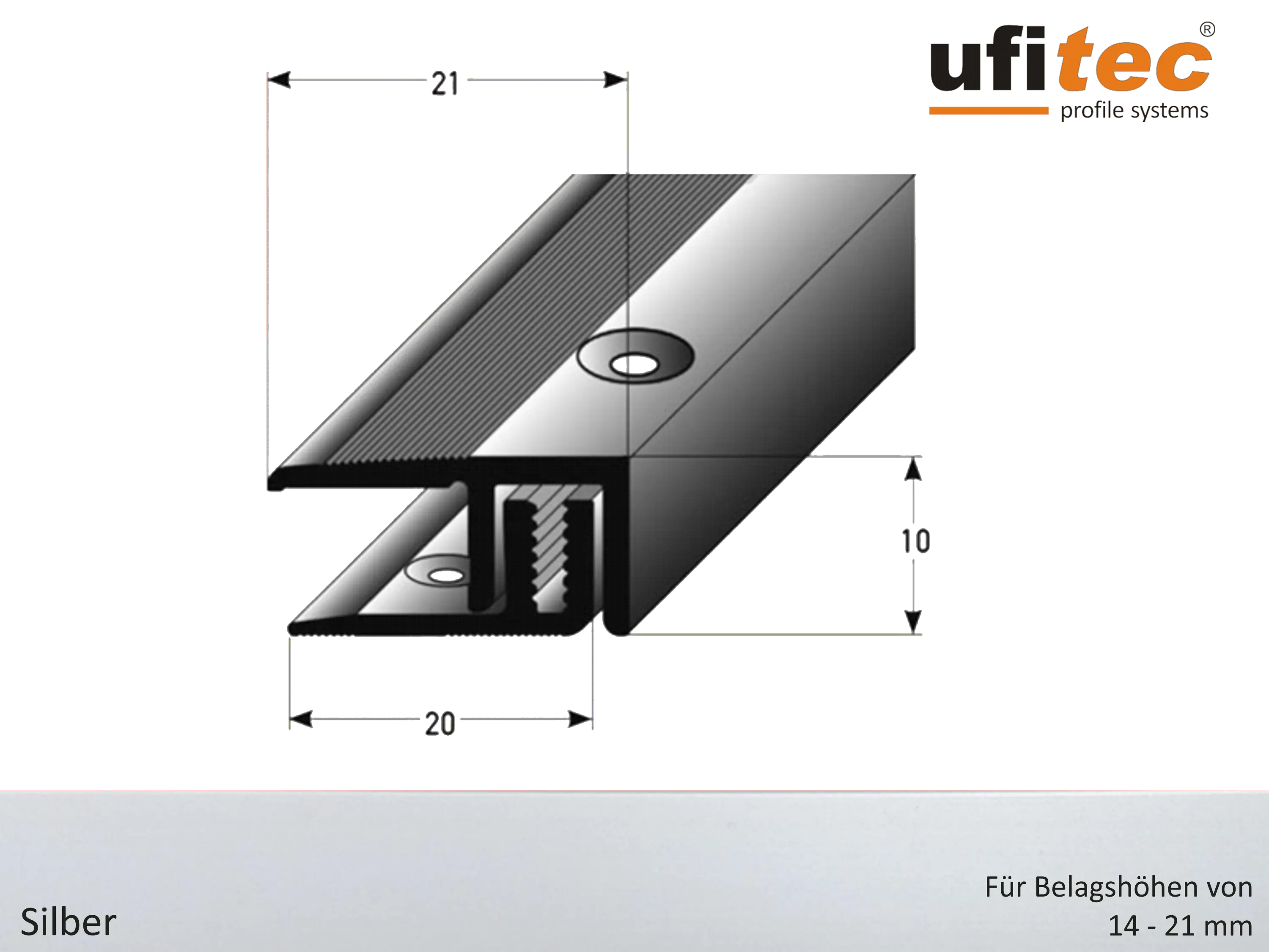 Abschlußprofil ufitec® TPL-PROFI maxx für Parkettböden - von Belagshöhen 14-21 mm