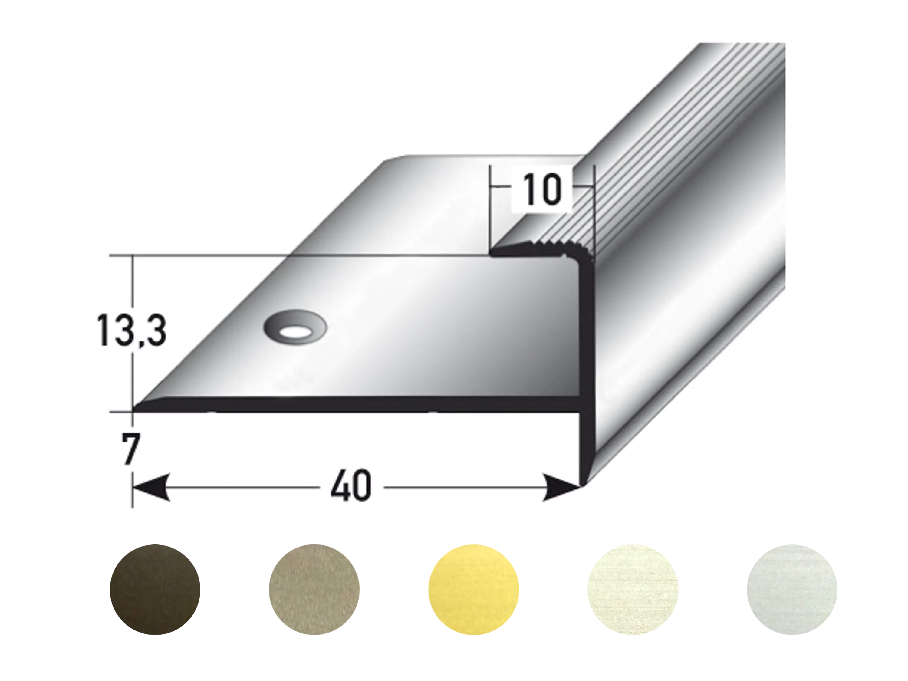 ufitec® Einschubprofil für Belagshöhen bis 13,3 mm mit 7 mm Nase Treppen-/Stufen Abschlussprofi