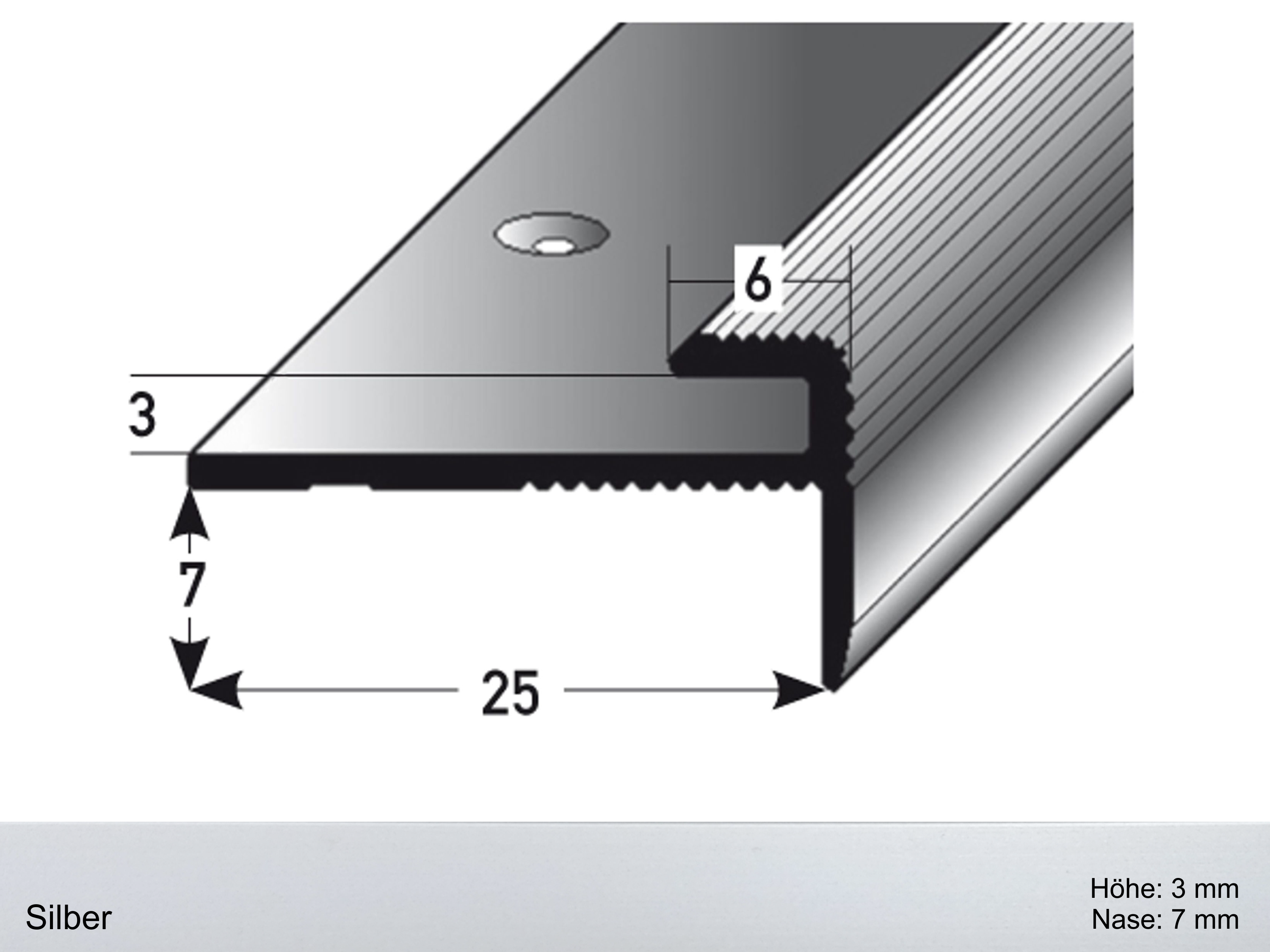 ufitec® Einschubprofil für Belagshöhen bis 3 mm mit 7 mm Nase Treppen-/Stufen Abschlussprofil