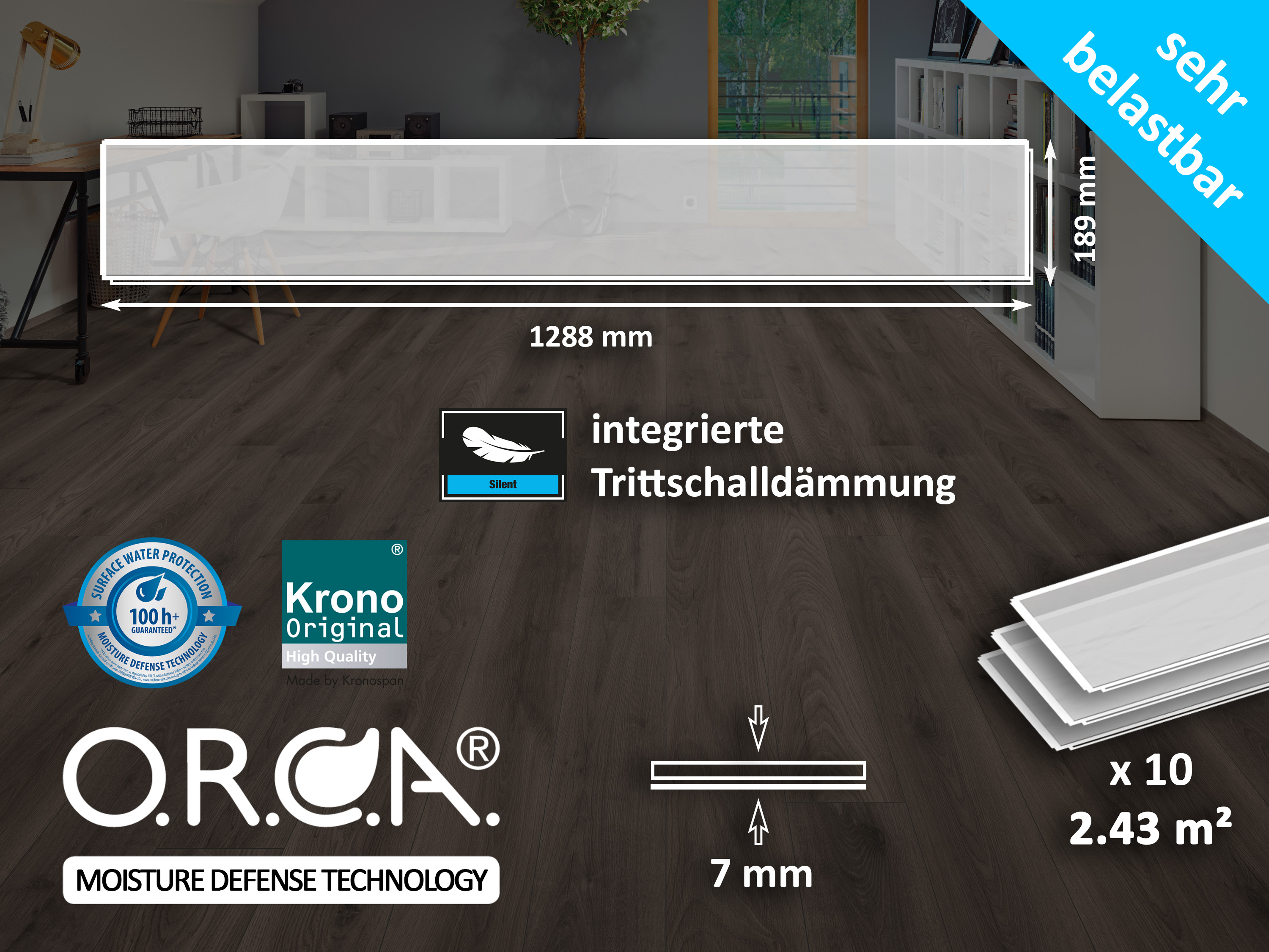 Flax River Oak K502 Organic Flex 7 mm mit O.R.C.A Technologie und integr. Trittschalldämmung KronoOriginal®