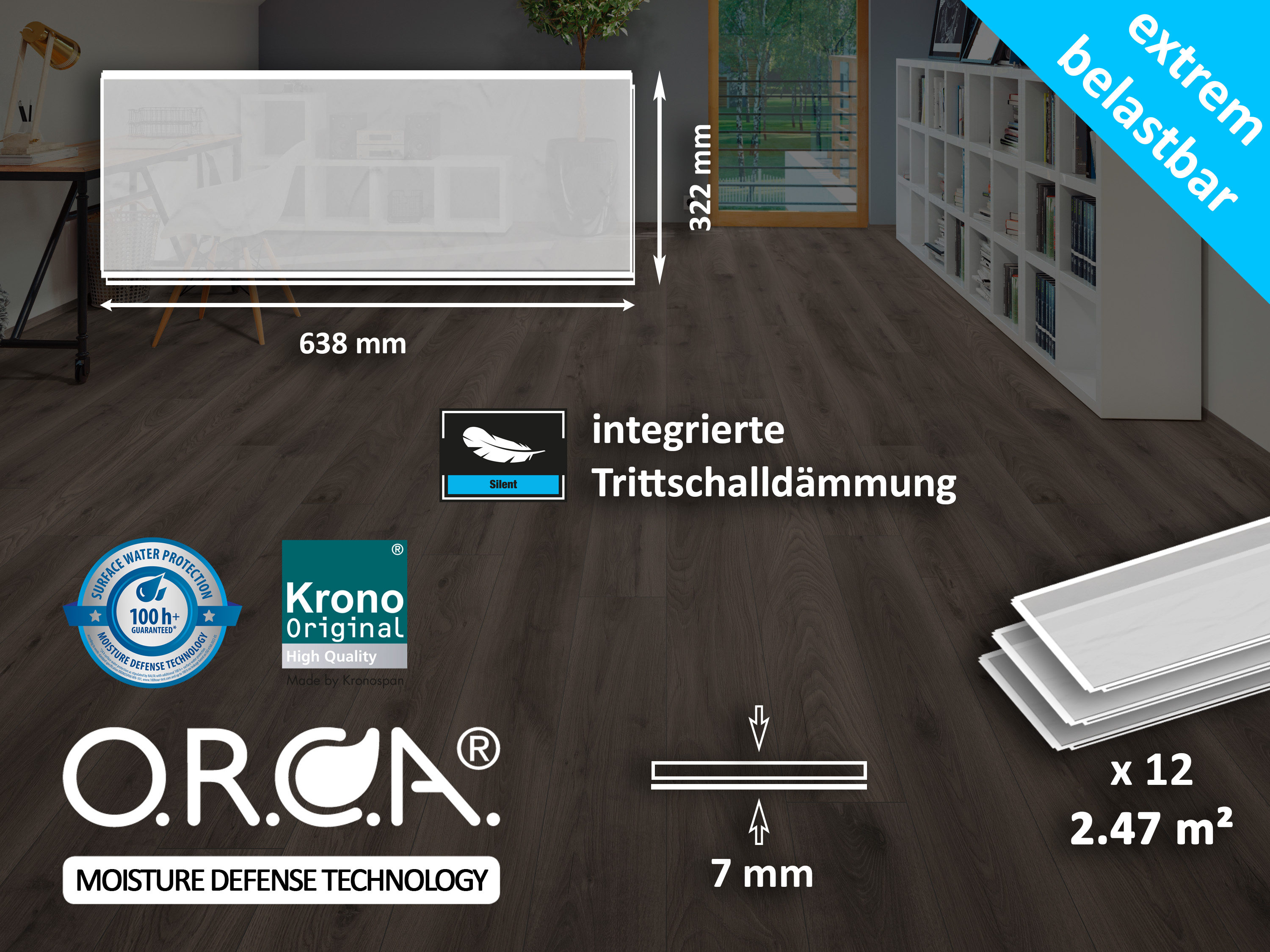 Brooklyn Dark K510 Organic Flex 7 mm mit O.R.C.A Technologie und integr. Trittschalldämmung KronoOriginal®