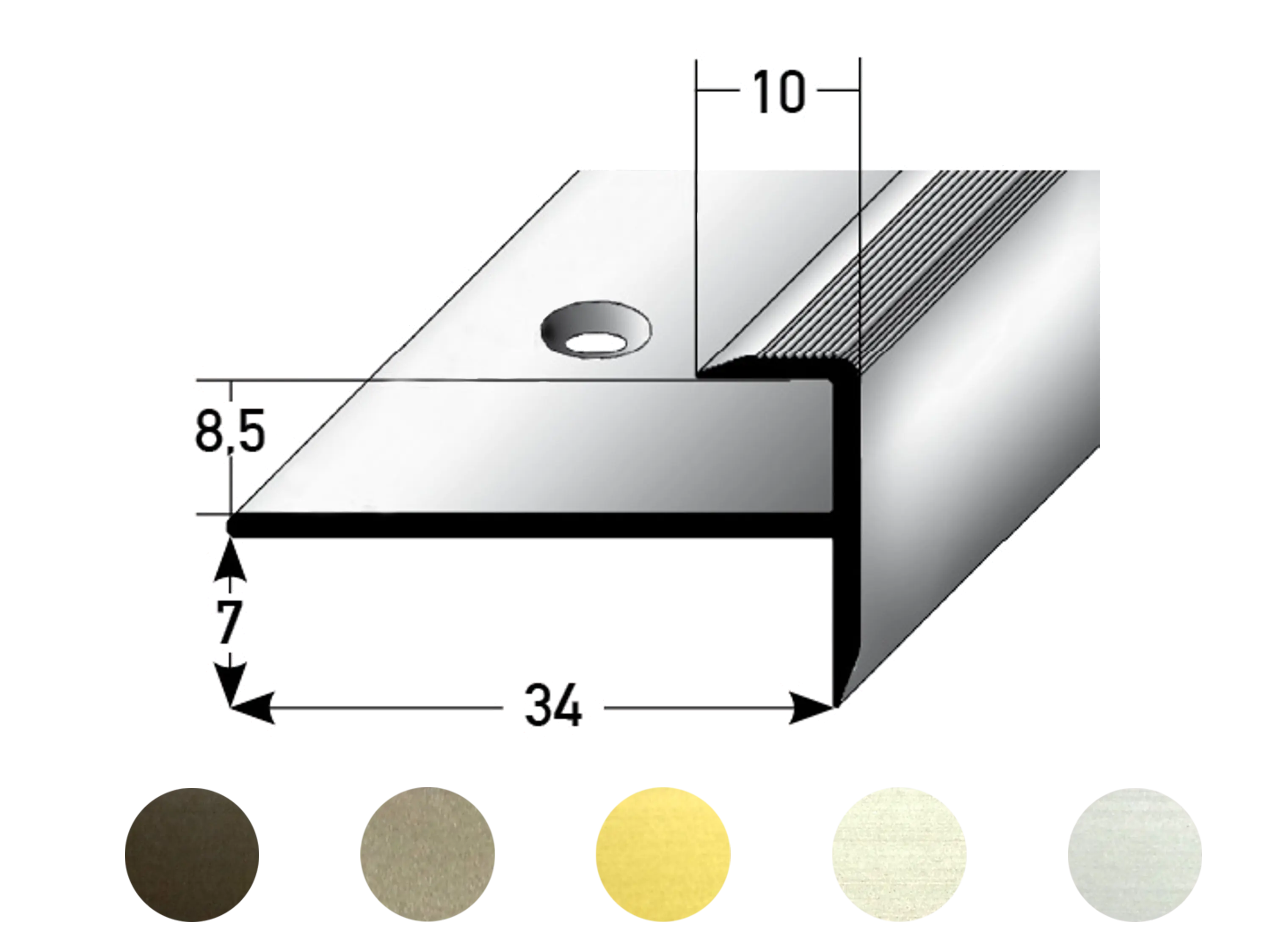 ufitec® Einschubprofil für Belagshöhen bis 8,5 mm | 7 mm Nase Treppen-/Stufen Abschlussprofil