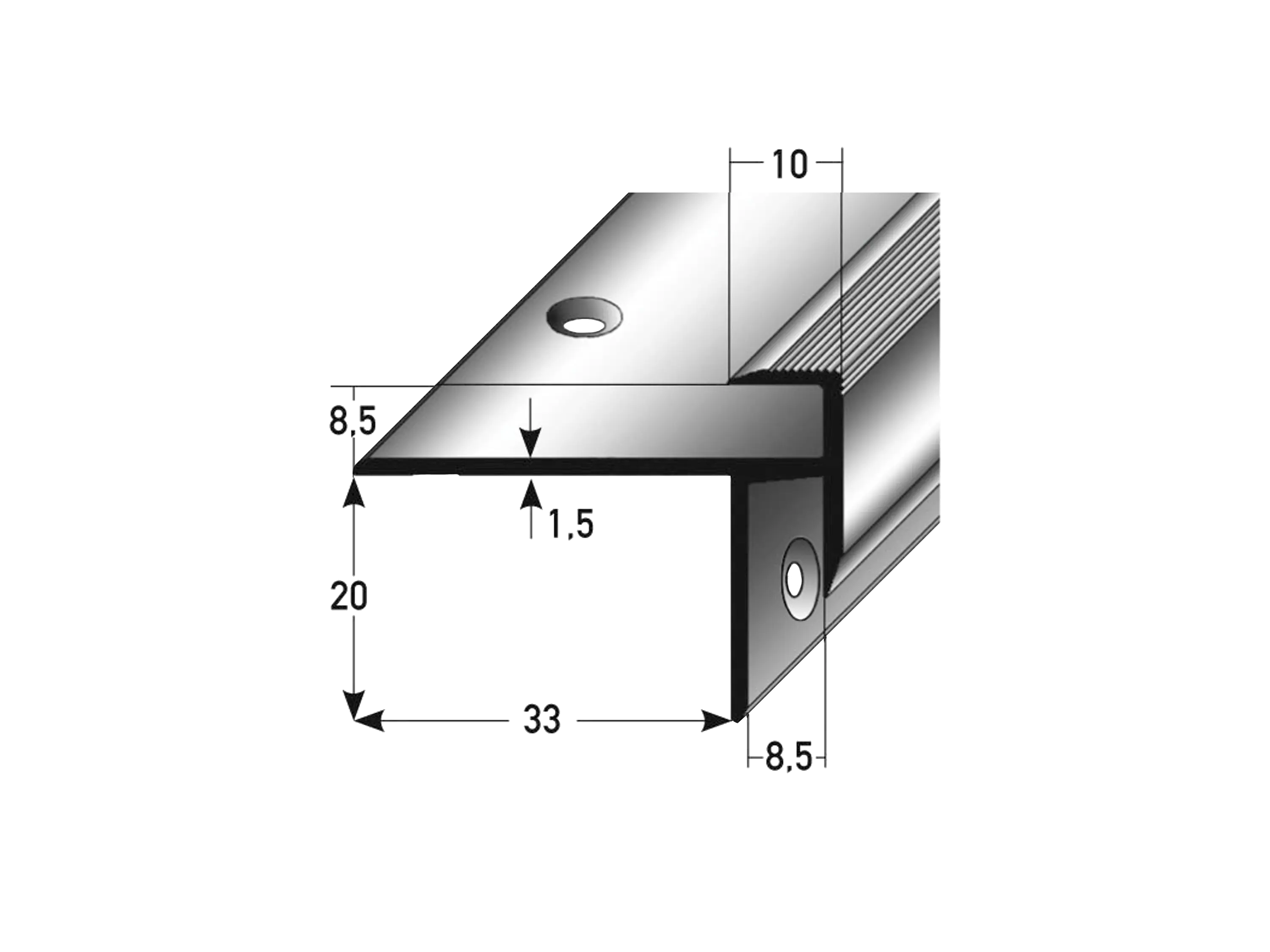 ufitec® Treppenkantenprofil beidseitig für Laminat u. Parkett - Belagshöhen von 8,5 mm Alu eloxiert