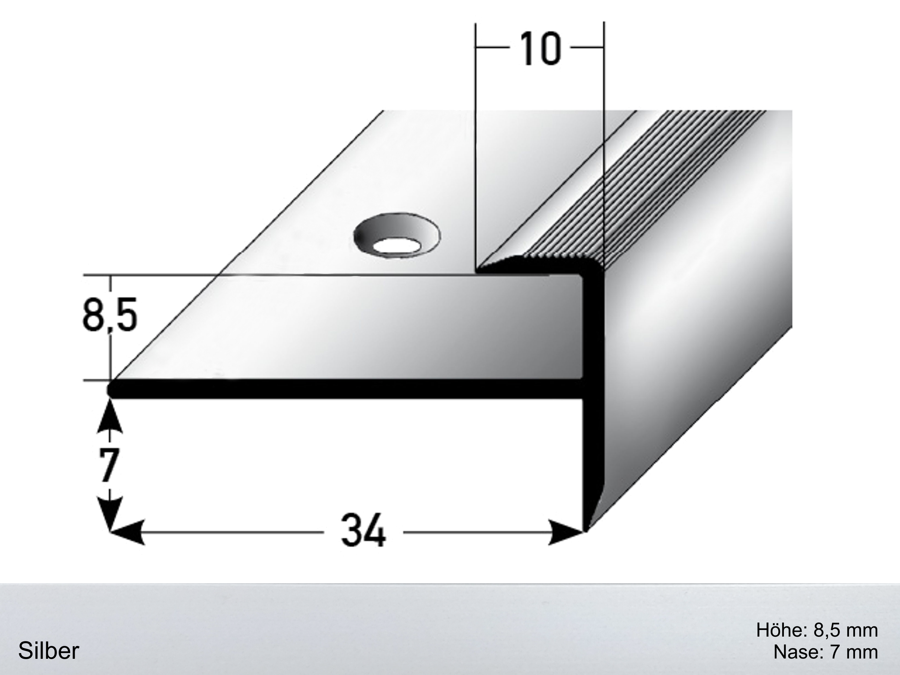 ufitec® Einschubprofil für Belagshöhen bis 8,5 mm | 7 mm Nase Treppen-/Stufen Abschlussprofil