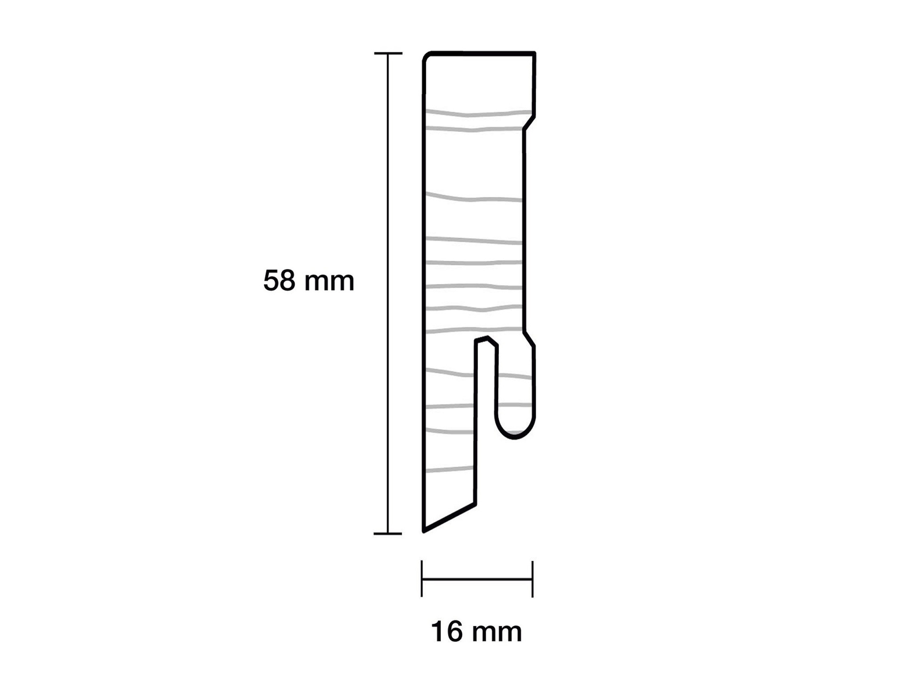 TRECOR® weisse Holz Sockelleiste 16 x 58 mm in RAL 9016 - CLIPSTAR Fräsung