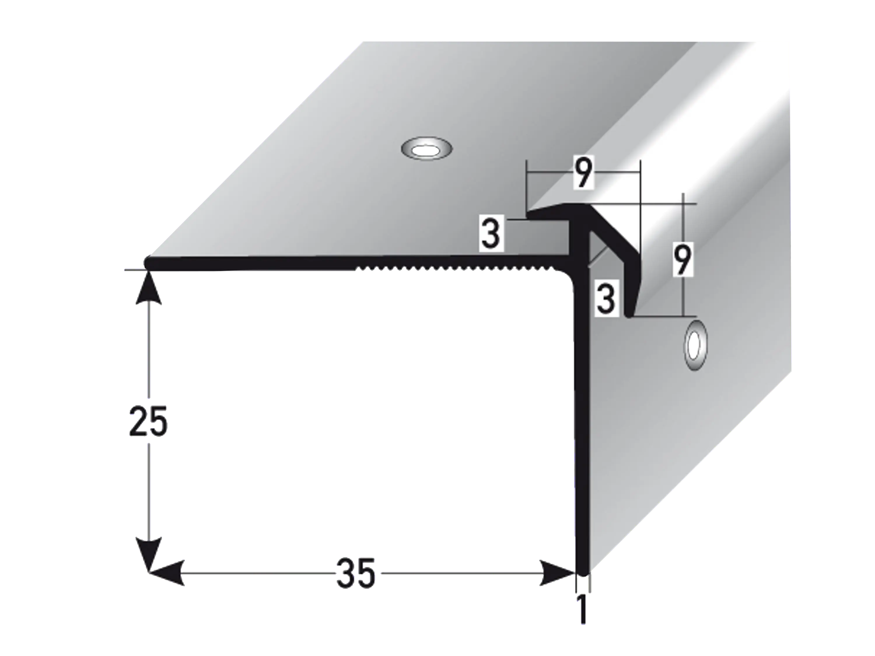 ufitec® Treppenkantenprofil beidseitig für Vinylböden für Belagshöhen von 3 mm - Alu eloxiert