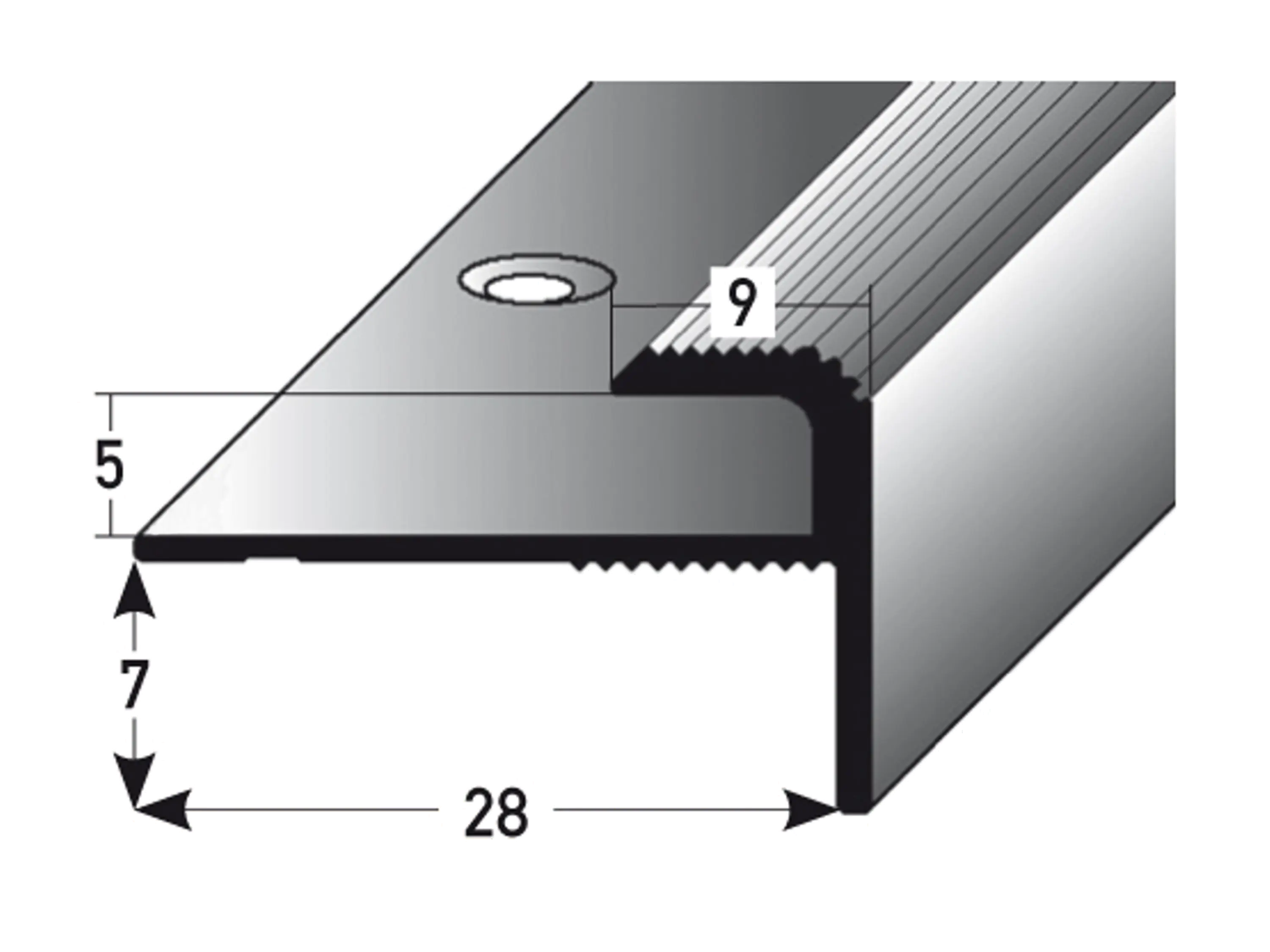 ufitec® Einschubprofil für Belagshöhen bis 5 mm | 7 mm Nase Treppen-/Stufen Abschlussprofil