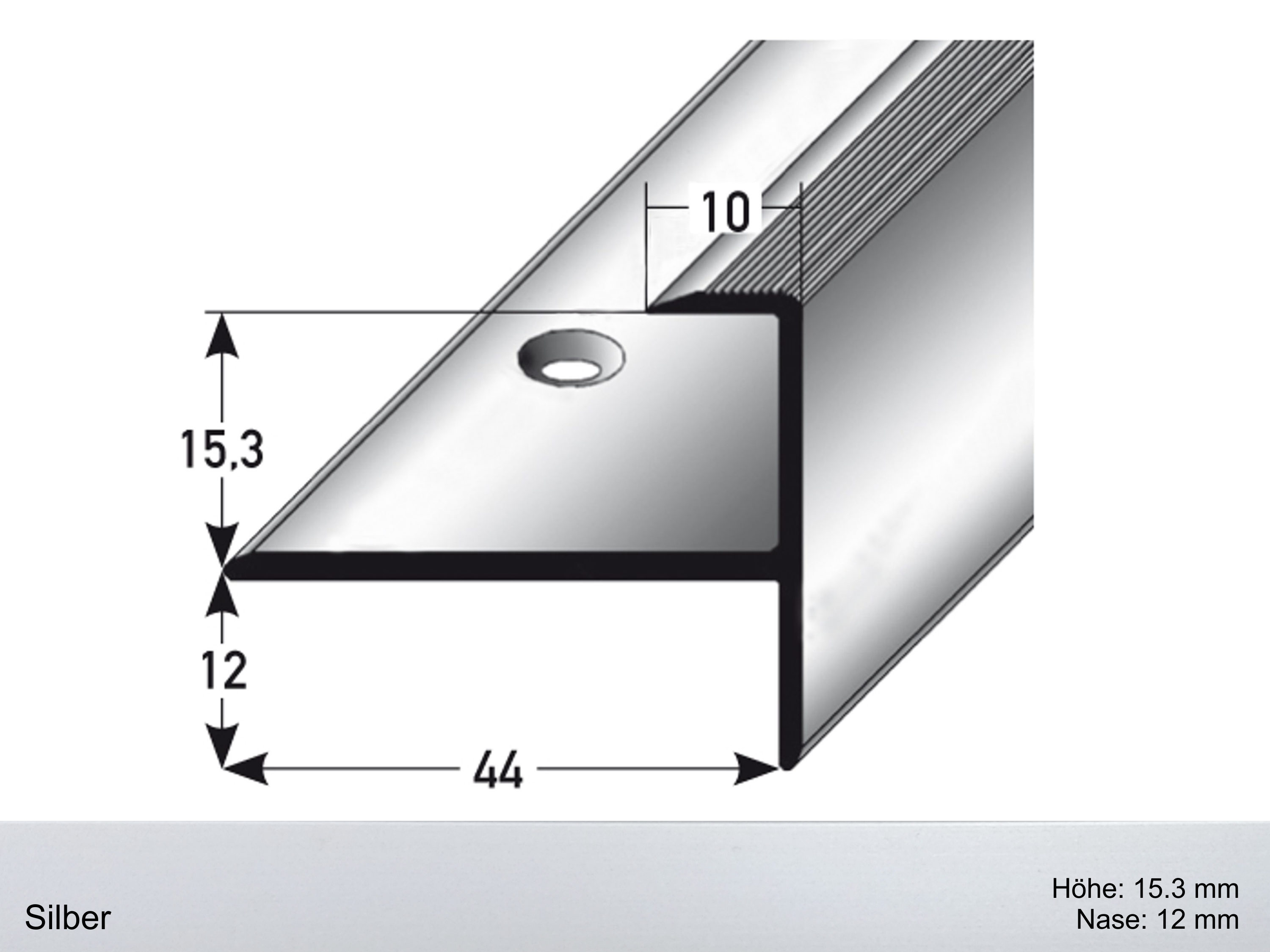 ufitec® Einschubprofil für Belagshöhen bis 15,3 mm mit 12 mm Nase Treppen-/Stufen Abschlussprofi