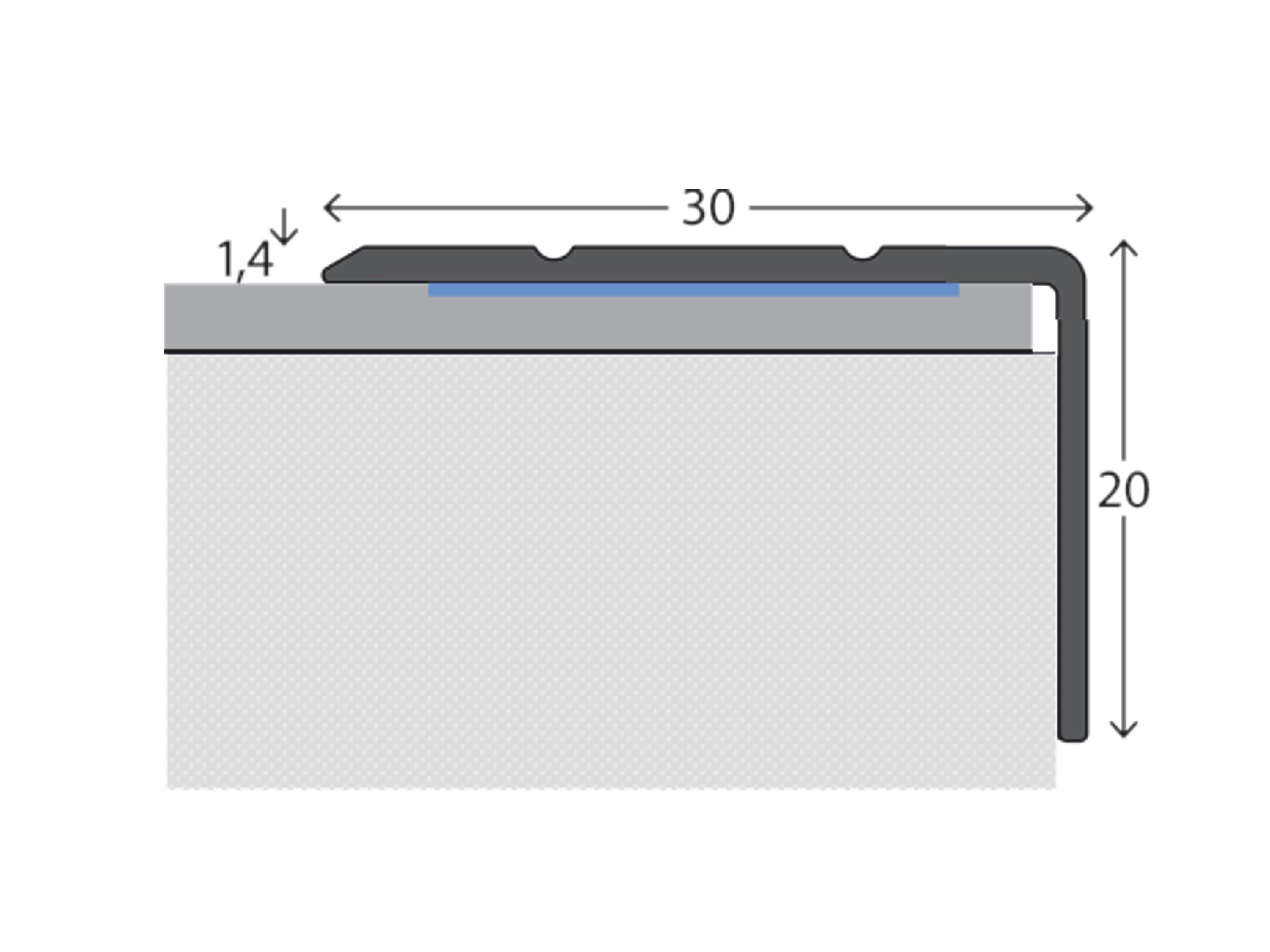 ufitec® Winkelprofil / Treppenkantenprofil  - selbstklebend - 30 x 20 mm -  Alu eloxiert