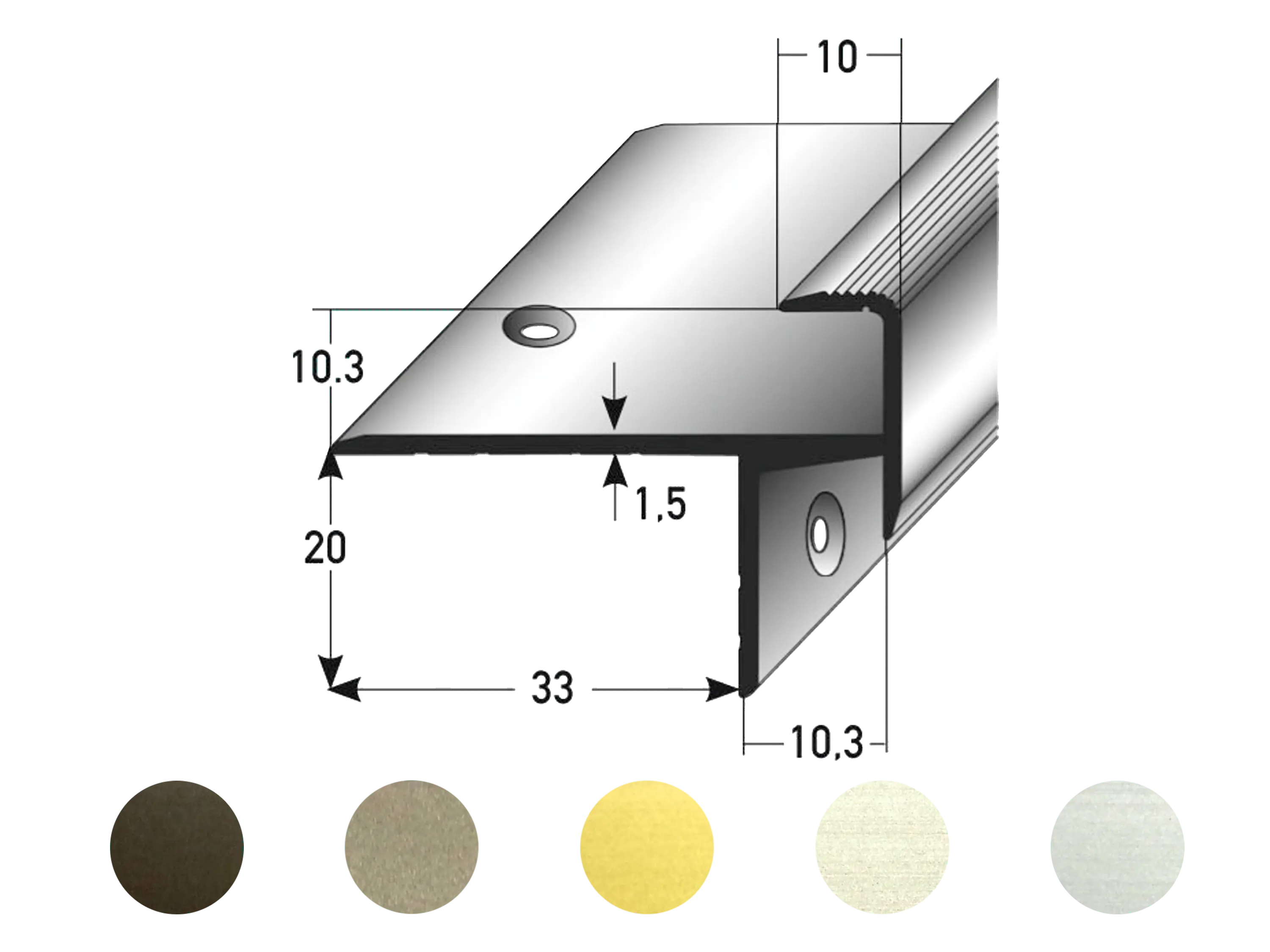 ufitec® Treppenkantenprofil beidseitig für Laminat u. Parkett - Belagshöhen von 10,3 mm-Alu eloxiert