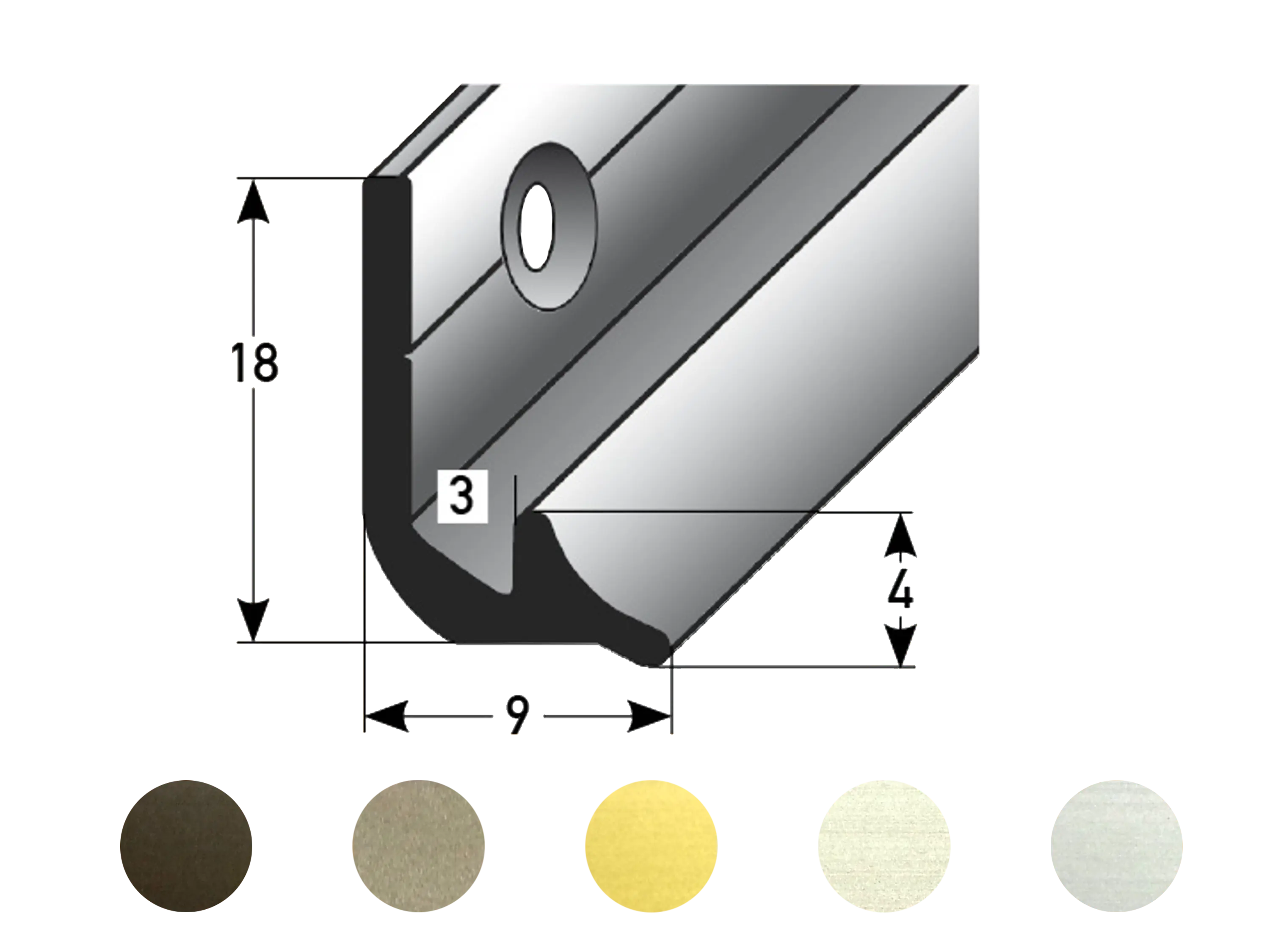 ufitec® Treppeninneneckenprofil für Vinylböden für Belagshöhen von 3 mm - Alu eloxiert