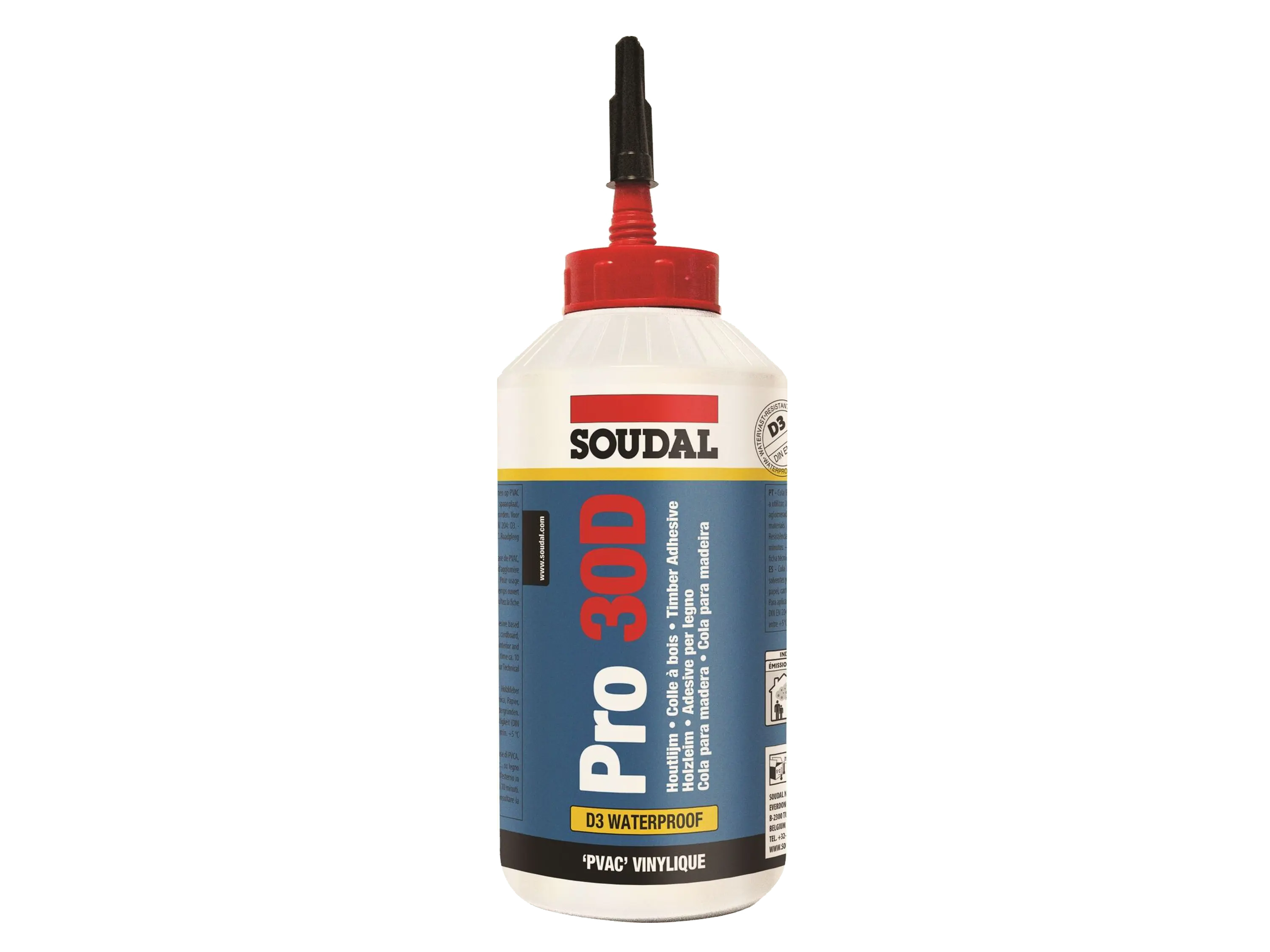 Soudal Holzleim Pro 30D, Dispersionsklebstoff, Wasserfester Weißleim, D3