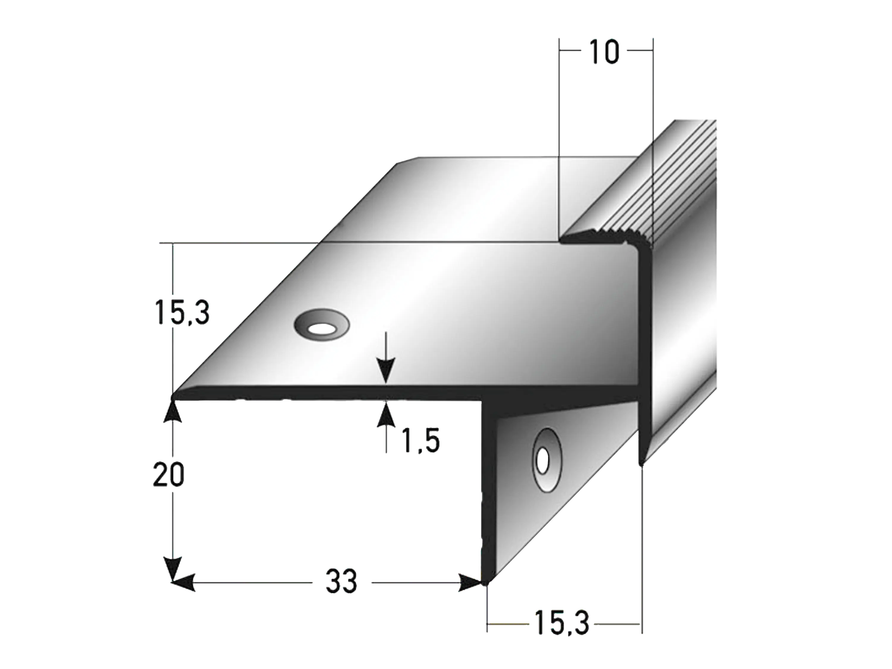 ufitec® Treppenkantenprofil beidseitig für Laminat u. Parkett - Belagshöhen von 15,3 mm-Alu eloxiert