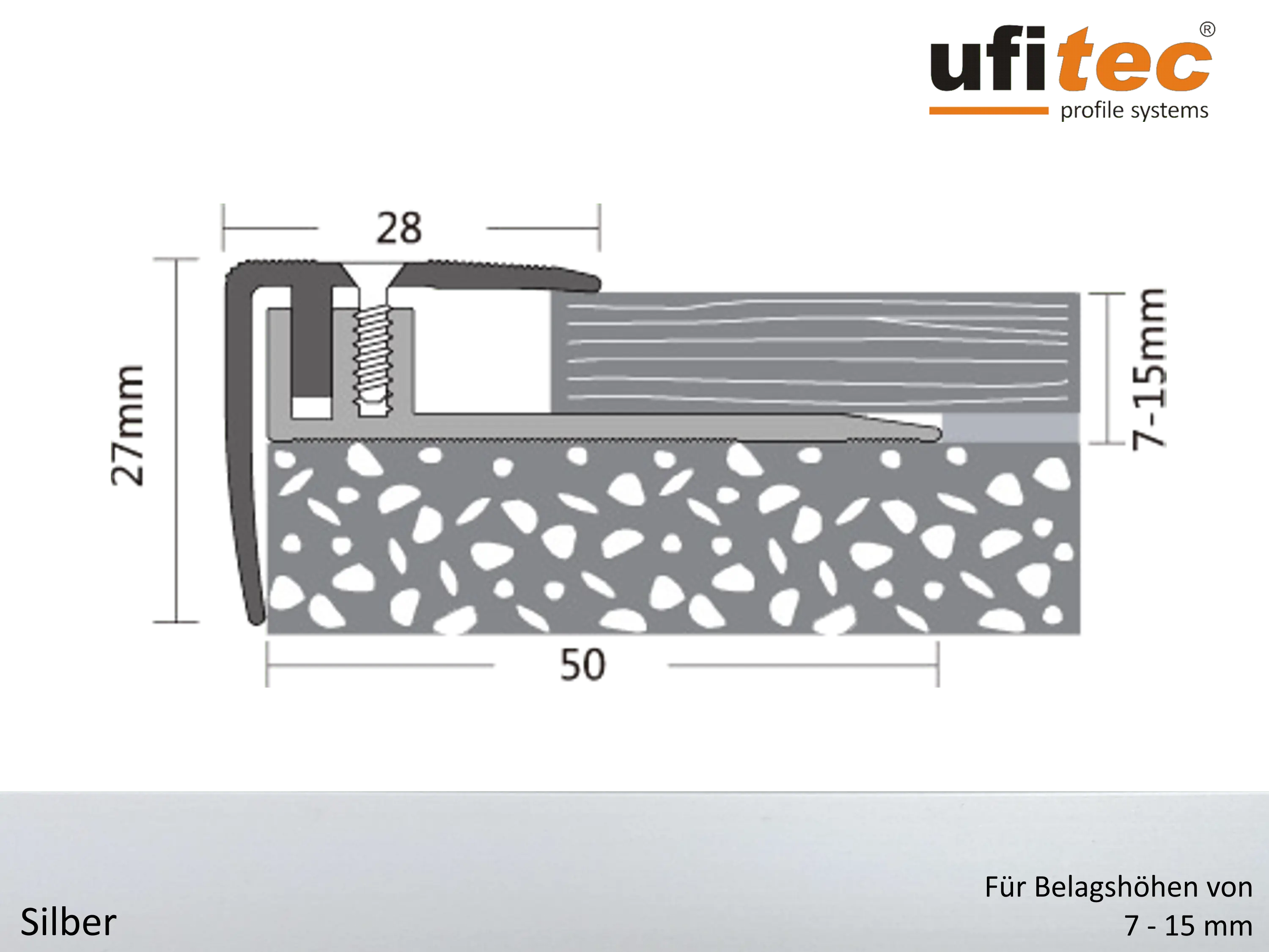 ufitec® Treppenkantenprofil - TPL PROFI - für Belagshöhen von 7-16 - Sichtkante: 28 mm, Nase: 27 mm