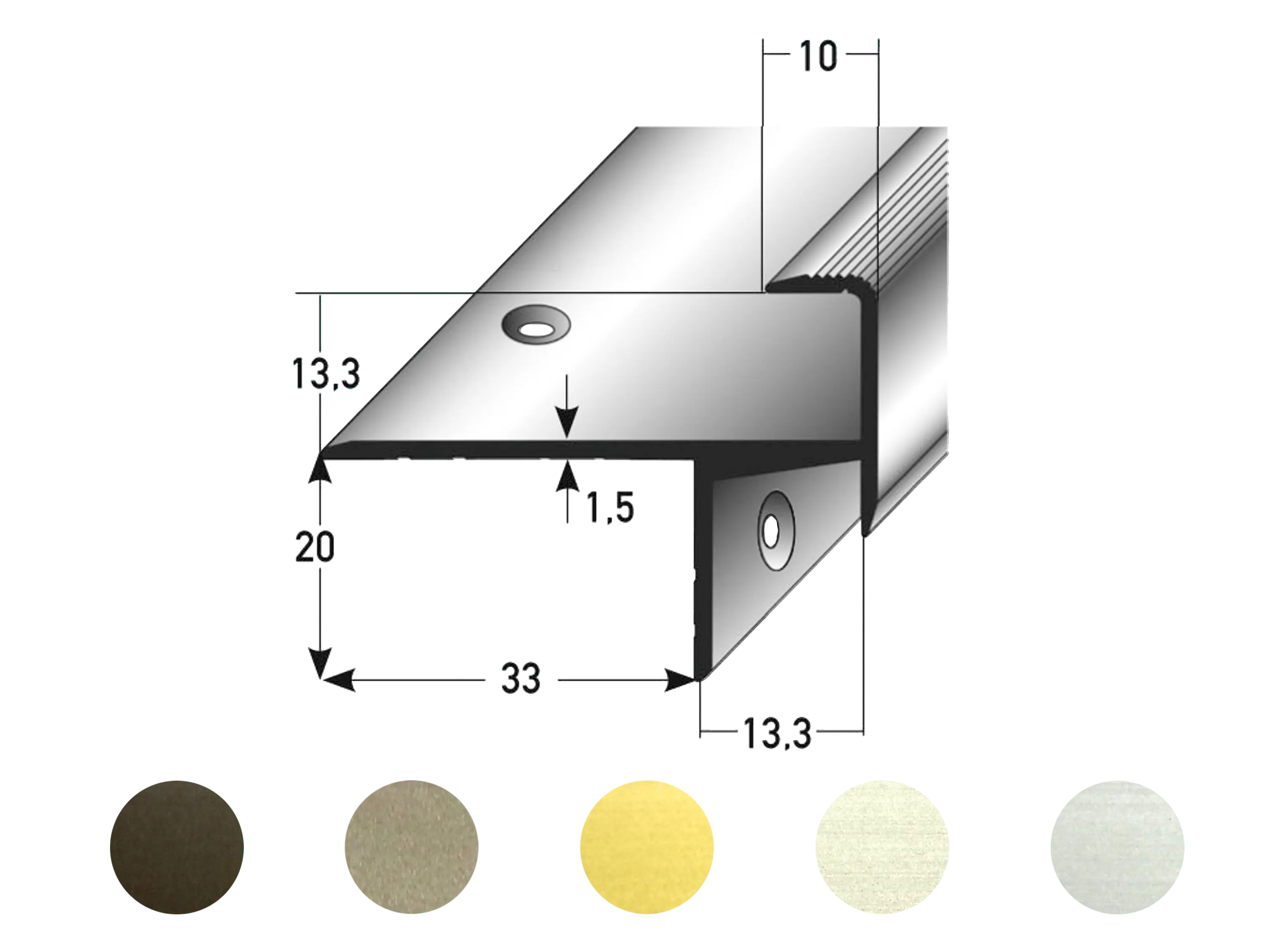 ufitec® Treppenkantenprofil beidseitig für Laminat u. Parkett - Belagshöhen von 13,3 mm-Alu eloxiert