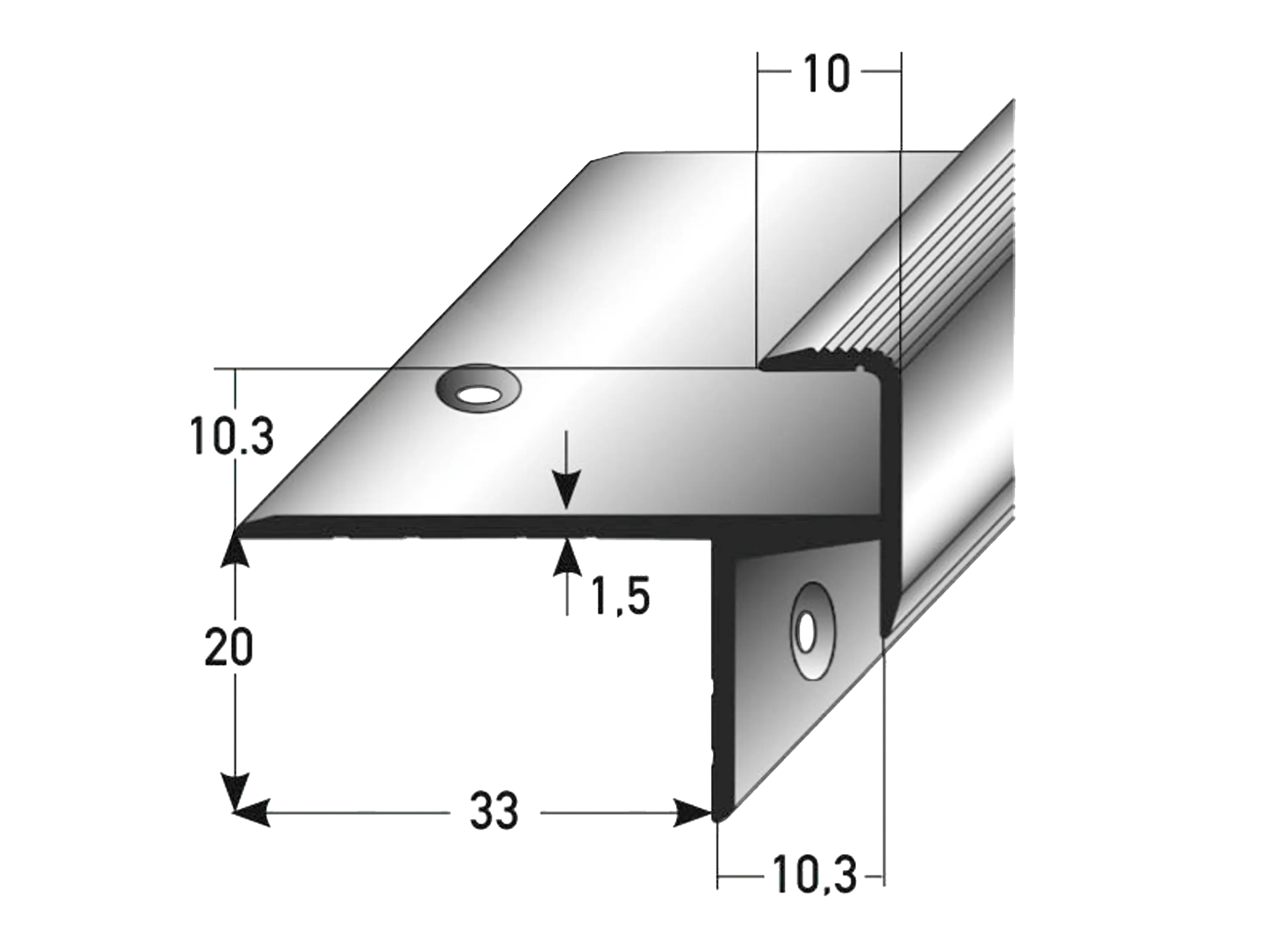 ufitec® Treppenkantenprofil beidseitig für Laminat u. Parkett - Belagshöhen von 10,3 mm-Alu eloxiert