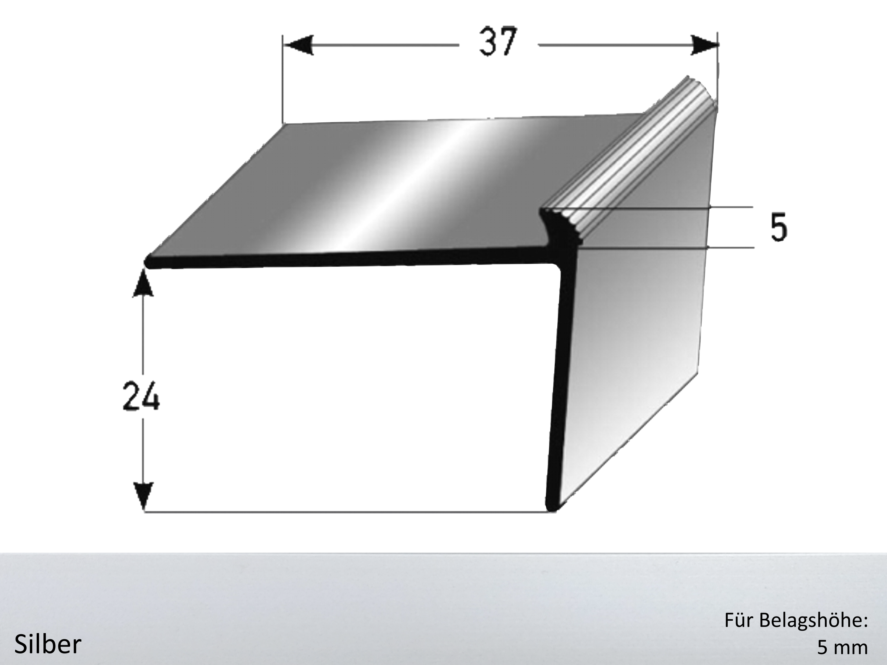 ufitec® Treppenkantenprofil mit Nase für Vinylböden für Belagshöhen von 5 mm - Alu eloxiert