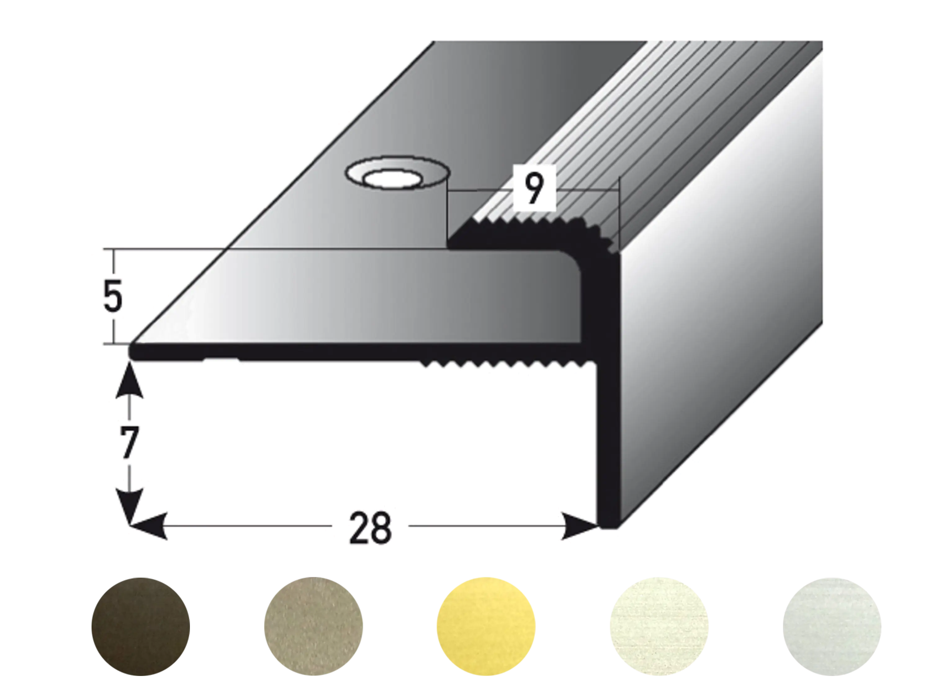 ufitec® Einschubprofil für Belagshöhen bis 5 mm | 7 mm Nase Treppen-/Stufen Abschlussprofil