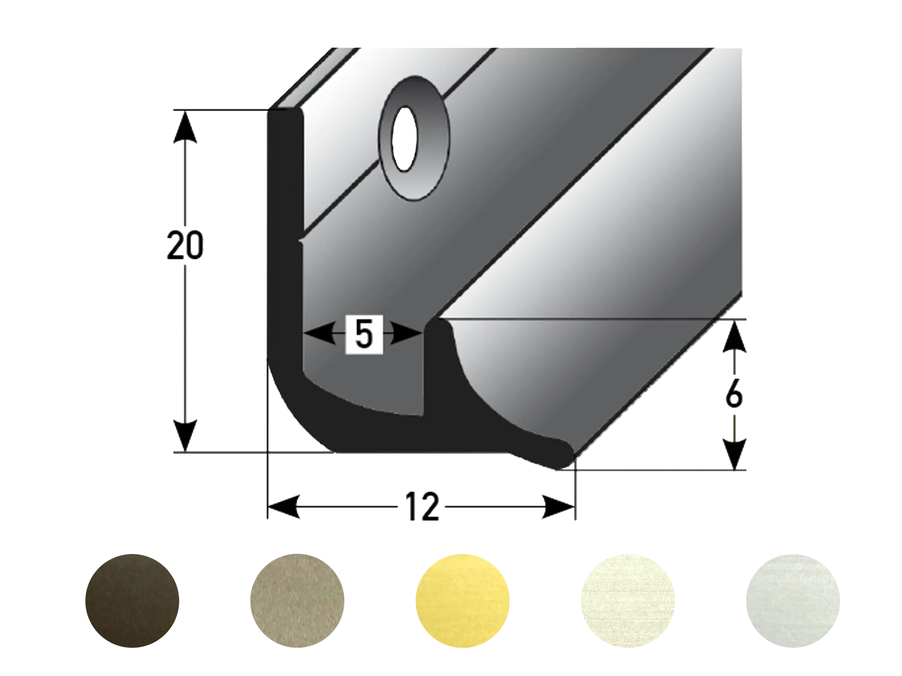 ufitec® Treppeninneneckenprofil für Vinylböden für Belagshöhen von 5 mm -  Alu eloxiert