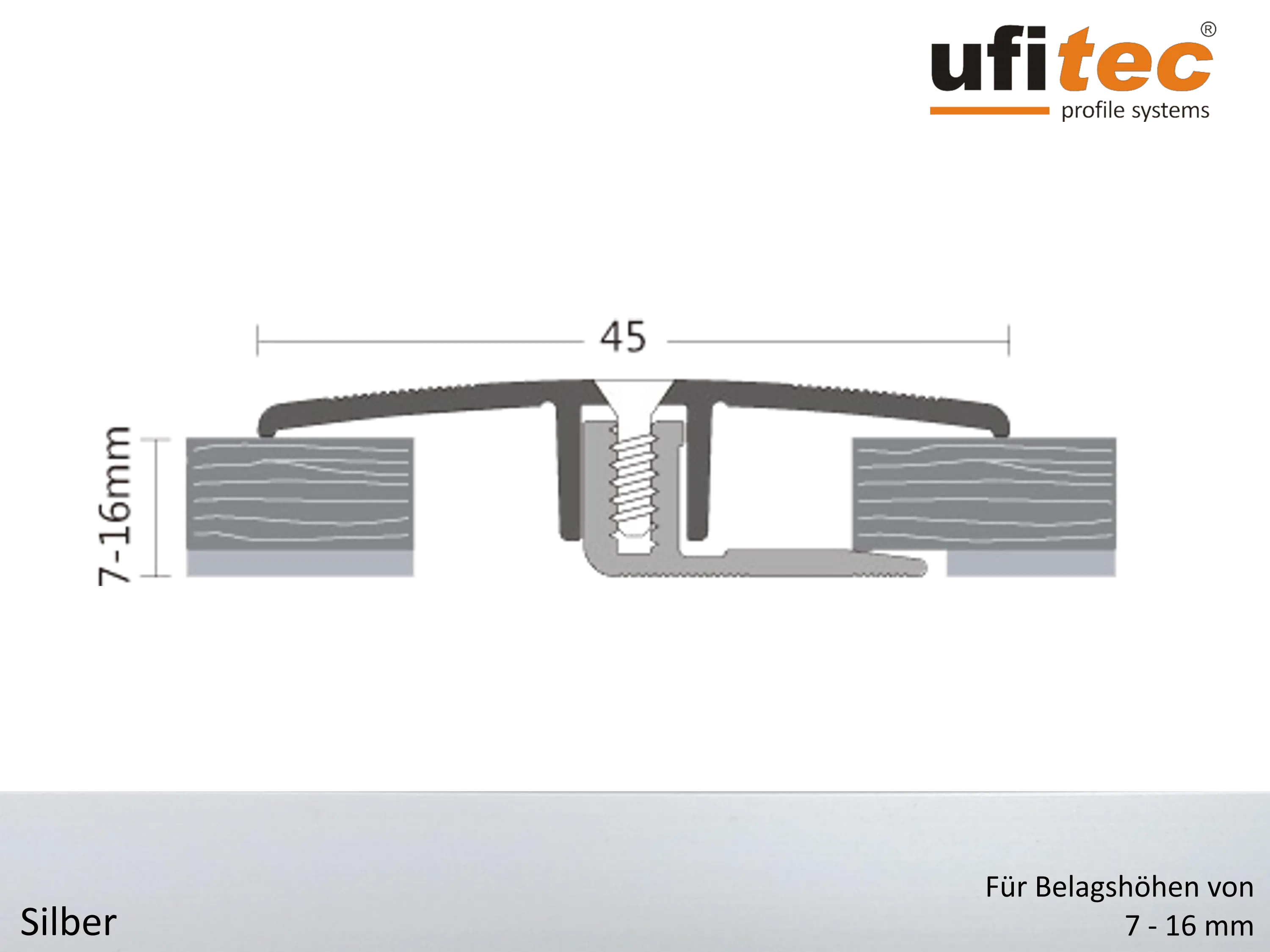 Dehnungsfugenprofil / Übergangsprofil ufitec® TPL Profi für Belagshöhen von 7-16 mm, Breite: 45 mm